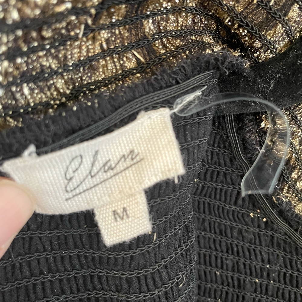 ELAN Metallic Mock Neck Mini Dress Women's M Black/Gold Floral Back Zip Closure - Picture 8 of 13
